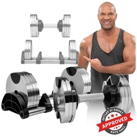 Miweba Sports Kurzhantel verstellbares Fitness Hantel Set VH100 inkl. Gestell, (Packung, 12 Gewichtsstufen, 2 – 24 kg, funktionales Verschluss-System, Stahl, Chrom Optik, platzsparend, Krafttraining, Muskelaufbau, Sport, Workout, Kurzhantelset), 12-in-1 Training Hanteln für Zuhause - einstellbare Gewichte silberfarben