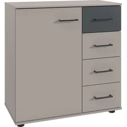 Kombikommode WIMEX "Taiga", sandgrau, graphit, B:81cm H:83cm T:41cm, Spanplatte, Sideboards, 1 türig und 4 Schubladen