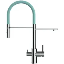 VIZIO 3 Wege Wasserhahn Küchenarmatur FL mit 360° Schwenkbarem Auslauf Abnehmbare 2 Strahl Handbrause Verchromt Türkis