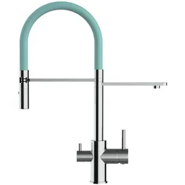 VIZIO 3 Wege Wasserhahn Küchenarmatur FL mit 360° Schwenkbarem Auslauf Abnehmbare 2 Strahl Handbrause Verchromt Türkis