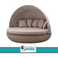 Liegeinsel Cardiff Milchgrau Ziegel Sonneinsel Polyrattan Lounge 360° drehbar