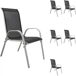 Mojawo 6xOutdoorstuhl Gartenstuhl Stapelstuhl Metall Silber Textilen Schwarz