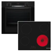 Bosch Herdset Bosch Backofen EcoClean mit Glaskeramikkochfeld TouchSelect autark 60 cm - Schwarz