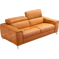 Egoitaliano "Francine, Designsofa, Loungesofa, Breite 213 cm, Fußfarbe chrom", Designfuß, Luxus-Microfaser Lederoptik (cognac), braun
