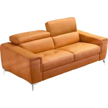 Egoitaliano "Francine, Designsofa, Loungesofa, Breite 213 cm, Fußfarbe chrom", Designfuß, Luxus-Microfaser Lederoptik (cognac), braun