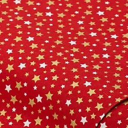 Baumwollstoff Sterne "Mona", rot/gold