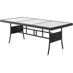 Casaria Polyrattan Gartentisch Milchglas 190x90x75cm In- & Outdoor