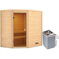 Karibu Woodfeeling Sauna Jella inkl. 9 kW Ofen mit integr. Strg., Glastür Bronziert