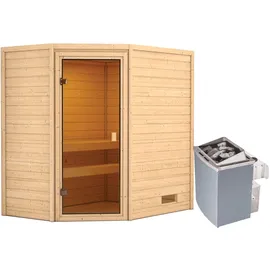 Karibu Woodfeeling Sauna Jella inkl. 9 kW Ofen mit integr. Strg., Glastür Bronziert