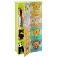 Relaxdays Kinderregal mit Tiermotiv, Kunststoff Steckregal m. Türen, Kinderzimmer Kleiderschrank m. Kleiderstange, bunt
