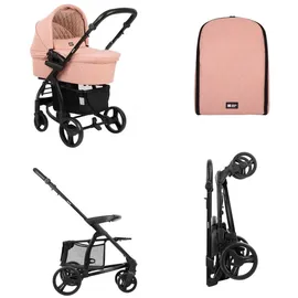 KIKKABOO Kombikinderwagen Madrid 3 in 1, Babyschale, Babywanne, faltbar, Tasche rosa - Rosa