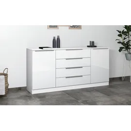 borchardt Möbel Kommode BORCHARDT MÖBEL "Oliva, Kommode mit Metallgriffen", weiß (weiß matt, weiß hochglanz), B:166cm H:78cm T:35cm, Holzwerkstoff, Sideboards, Kommode, mit 4 Schubkästen