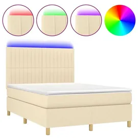 vidaXL Boxspringbett mit Matratze & LED Creme 140x200 cm Stoff