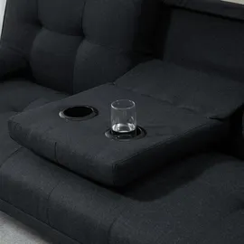 Homcom Schlafsofa, 3-Sitzer Sofa, Schlafcouch mit Klappbarem Tisch, Becherhalter, Bettsofa mit Leinenoptik, Couch Gästebet für Wohnzimmer, Grau