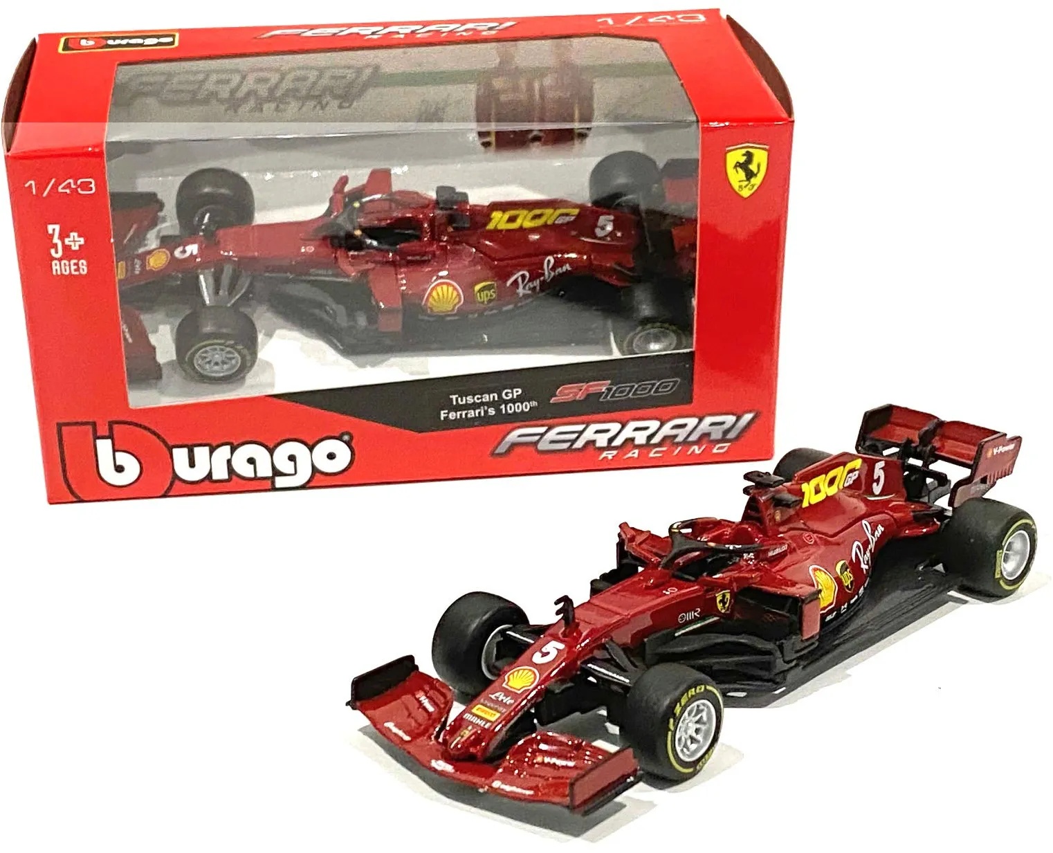 Bburago Modellauto Sport 1:43 2020 Ferrari Racing SF1000 Formula One F1 5 Sebastian Vettel