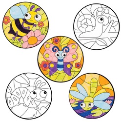 Deko-Anhänger "Insekten" zum Ausmalen mit Buntglas-Effekt (pro Set 12) Bastelsets
