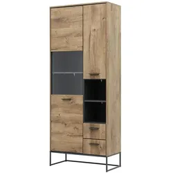 Wohn-Concept Manhattan Vitrine Holzwerkstoff/Metall Haveleiche Cognac/Graphit braun 79cm x 196cm x 38cm