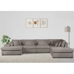 Wohnlandschaft RAUM.ID "Enid U-Form", grau (taupe), B:460cm H:75cm, 100% Polyester, Sofas, 6 Teile, bestehend aus Modulen, in vielen Bezügen, auch in Breitcord