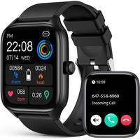 Smartwatch Damen Herren mit Telefonfunktion,1.96" HD- Touchscreen Fitnessuhr mit Pulsmesser, Schlafmonitor, Schrittzähler, Thermometer Android IOS