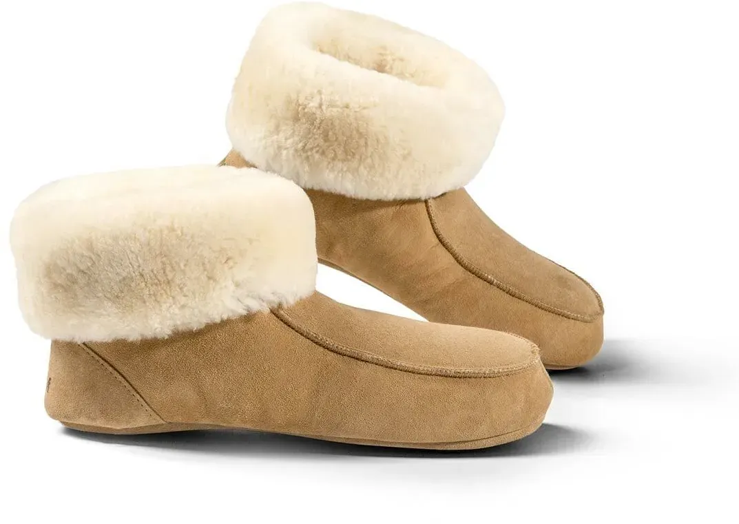 Fellhof Lammfell Hüttenpatschen mit Ledersohle hellbraun 44 - beige;braun
