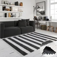 OTTO home Teppich OTTO HOME "Benja", schwarz (schwarz, weiß), B:160cm H:10mm L:230cm, Baumwolle, Polyester, Teppiche, Teppich, Handweb Teppich, gestreift, 90% Baumwolle, handgewebt, mit Fransen