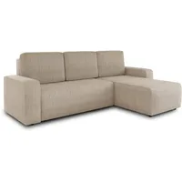 Ecksofa Roma L mit Schlaffunktion und Bettkasten - Cord Stoff - L-Form Couch, Polstersofa, Schlafsofa, Sofagarnitur - Ottomane Universal (Beige (Poso 100))