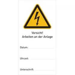 Wartungsanhänger, Vorsicht! Arbeiten an der Anlage - 75x150x1.5 mm Kunststoff