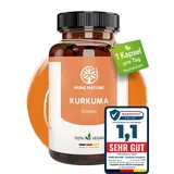 Pure Nature Kurkuma Kapseln Komplex HOCHDOSIERT [1 Kps/Tag I 12.000mg Curcuma] - Curcuma Kapseln hochdosiert mit Vitamin C & Piperin - 90 Kurkuma Kapseln - Hergestellt in DE