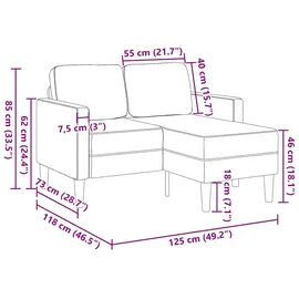 vidaXL 2-Sitzer-Sofa mit Chaiselongue L-Form Creme 125 cm Kunstleder