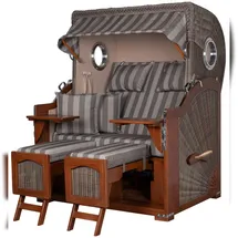 Mr. Deko Strandkorb Komplettset - bene living - Ammersee Mahagoni Bullauge - PE grau - Modell 537 - inkl. Liftersystem