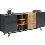 Carryhome Sideboard Eichefarben, Dunkelgrau, - B/H/T ca. 180,00x75,00x40,00