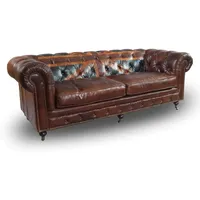 Chesterfield Union Jack - 3-Sitzer Sofa - Leder Vintage Cigar (Dunkelbraun) Echtleder Sofa Couch