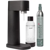 Mysoda: Woody Set - Wassersprudler aus erneuerbarem Holzkomposit Material mit 1L Quick-Lock BPA-frei Plastikflasche und CO2-Zylinder - Schwarz