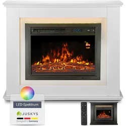 Juskys Elektrokamin – Standkamin mit Heizung & Kaminfeuer – Flammeneffekt, 1000/2000 Watt – Weiß