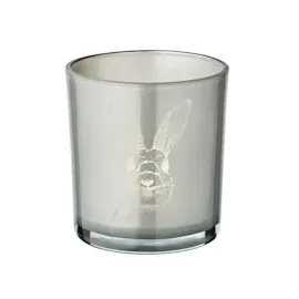 Edzard 2er Set Teelichtglas Hase, Höhe 8 cm, Durchmesser 7 cm, Deko für Ostern (2 Stück grau)