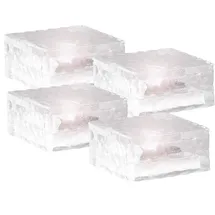 Lunartec Solar-LED-Glasbaustein mit Lichtsensor 4er-Set groß (10x10cm), IP44