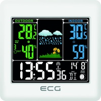 ECG MS 300 Multifunktions Wetterstation mit Funk-Außensensor, Wettervorhersage für 1 Tag, Thermometer, Hygrometer, Indoor/Outdoor (Farbdisplay), Weiß S