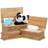 Relaxdays Relaxdays, natürlich Körbchen 3er-Set Rattan, Deckel, geflochten, Wohnzimmer, Korbset, Dekokiste, 10 L Volumen, Landhaus, Standard