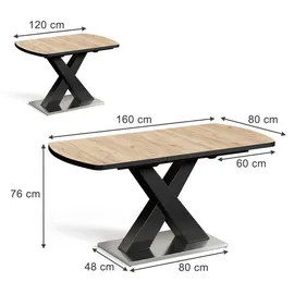 Vicco Chinto 120 x 76 x 80 cm schwarz/eiche rustikal