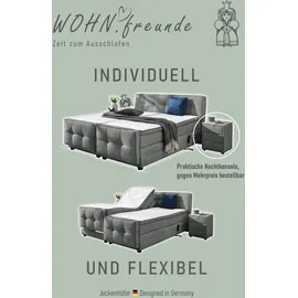 Jockenhöfer Boxspringbett JOCKENHÖFER GRUPPE "Paloma, Kopf- und Fussteil elektromotorisch verstellbar", grau (mittelgrau 430, 09), B:130cm L:225cm, Bezug Bett: Mittelstruktur (95% Polyester, 5% Nylon);Topper und Matratzenspiegel: 95% Polyester, 5% Nylon,