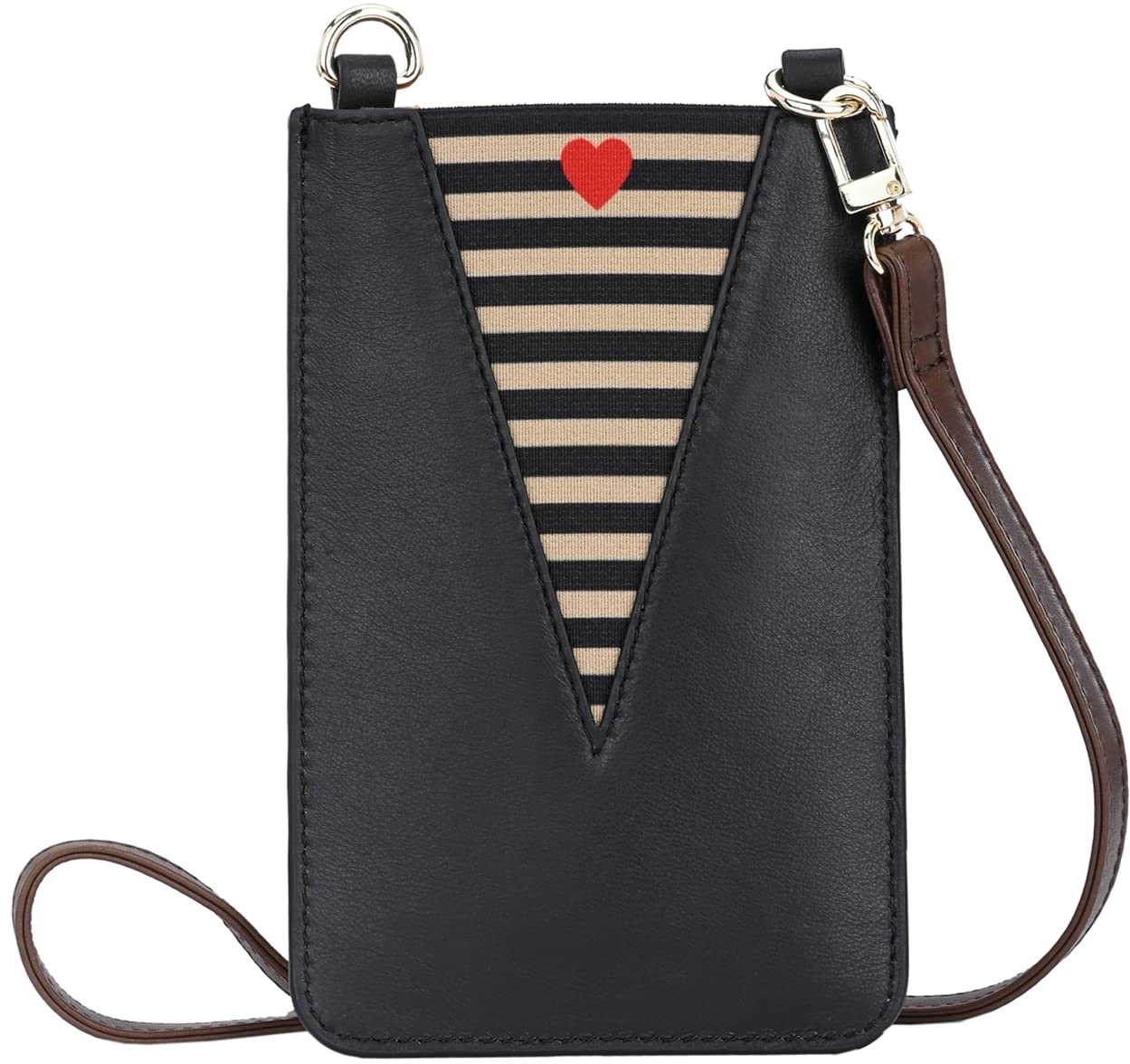 CRICKIT® Kleinledertasche Damen ELA | Mobile Bag mit Streifen und Herz für Damen aus 100% Leder | Herz mit Streifen - Einheitsgröße
