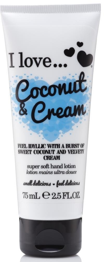 I Love Coconut & Cream Hand Lotion, Helps to Soothe Skin & Relieves Dry Hands, Made With 87% Naturally Derived Ingredients For Soft & Scented Hands, Travel-Size Providing On-The-Go Moisture, Vegan-Friendly - 75ml