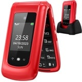 uleway Seniorenhandy Klapphandy ohne Vertrag,GSM Großtasten Mobiltelefon SOS Notruffunktion,Taschenlampe,FM Radio,2.4 Zoll Dual Display Einfach Handy für Senioren (Rot)(mit Ladestation), o2