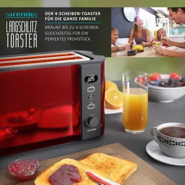 Arendo Toaster Langschlitz mit Display, Auftaufunktion, 1500W, integrierter Brötchenaufsatz, Rot