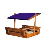 QLS Sandkasten aus Holz mit Sitzbank Dach Abdeckung Imprägniert Sandbox Dunkelblau 10774 - Dunkelblau