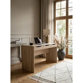KADIMA DESIGN Schreibtisch Sonoma Eiche mit Schubladen - Praktische Blende, Stauraum, Stabile Seitenwände, Anti-Rutsch Pads. KADIMA DESIGN