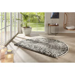 Teppich "Lilja", schwarz (schwarz, creme), H:5mm Ø:240cm, Polypropylen (PP), FREUNDIN HOME COLLECTION, Teppiche, In-& Outdoor, Wendeteppich, Wetterfest, Balkon, Garten, Wohnzimmer