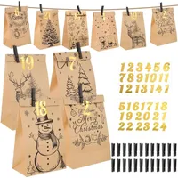 LuxusKollektion Adventskalender zum Befüllen 24 braune Papiertüten 1-24 Holzklammern DIY