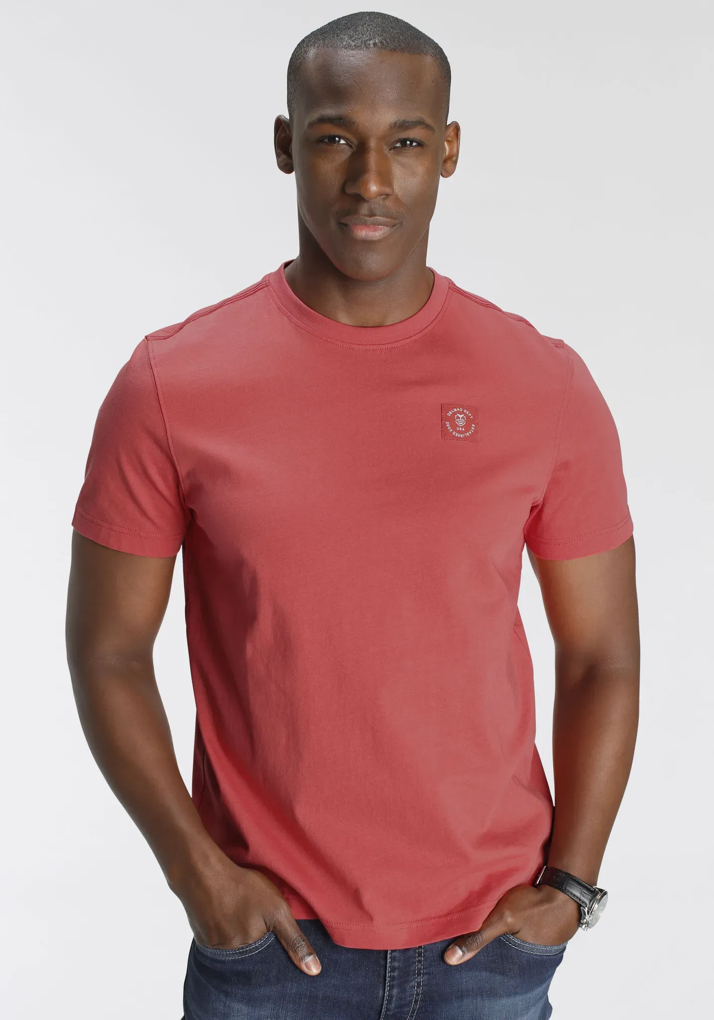 Rundhalsshirt DELMAO, Herren, Gr. 3XL (64/66), orange (koralle), Single Jersey, Obermaterial: 100% Baumwolle, unifarben, Basic, regular fit, Rundhals, Shirts Rundhalsshirt, Kurzarm, Regular Fit, basic, aus 100% Baumwolle, Topseller