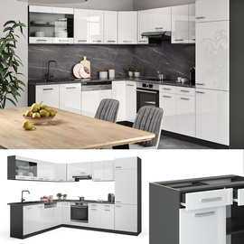 Vicco Eckküche R-Line, Weiß Hochglanz/Anthrazit, 227 x 287 cm ohne Arbeitsplatte